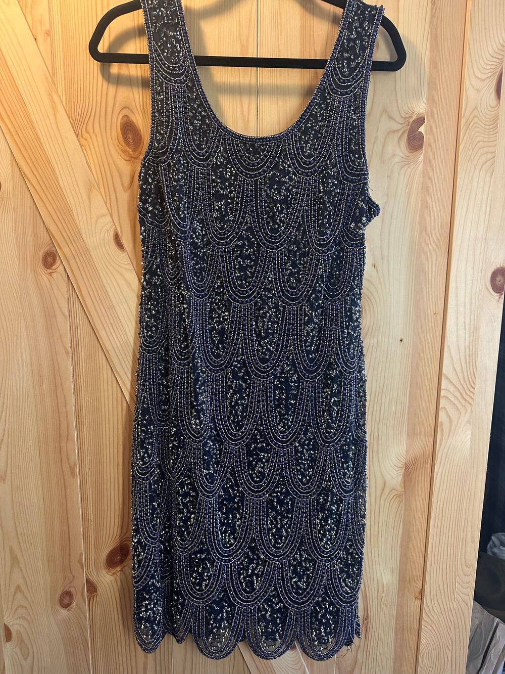Pisarro Nights Beaded Scallop Sheath Dress Navy Blue - Size 16